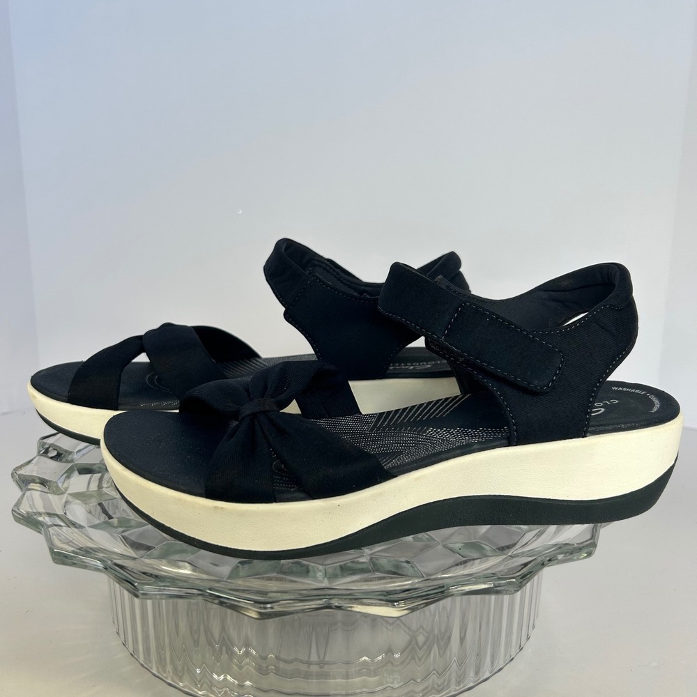Clarks Arla Shore Navy Textile Adjustable Knot Strap Comfort Sandals US 8.5 M